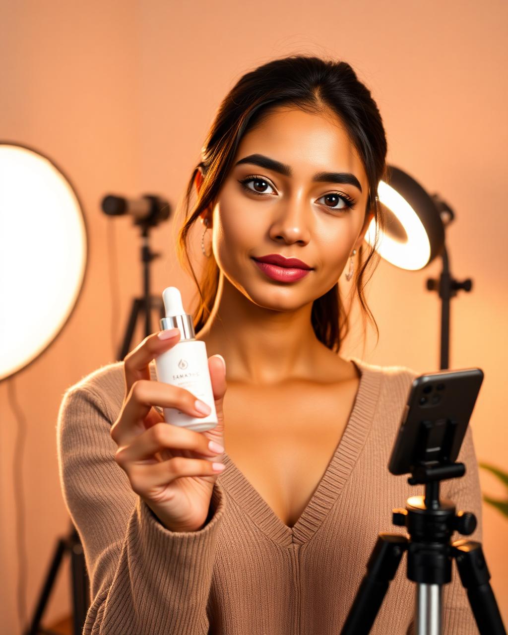 Skincare creator demonstrating a product in an Instagram-native visual