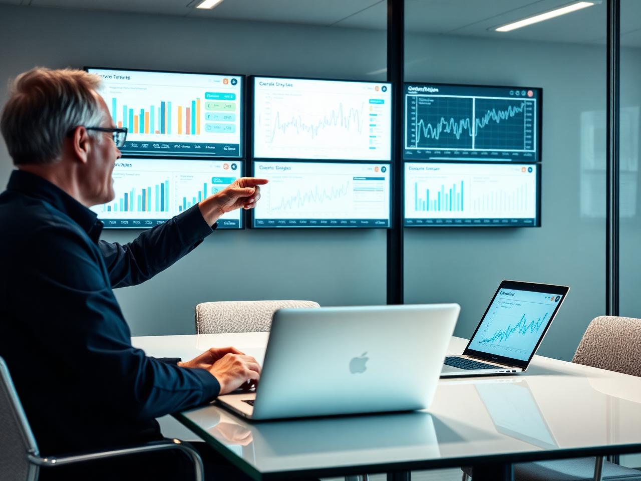 Operators reviewing a dashboard and business metrics